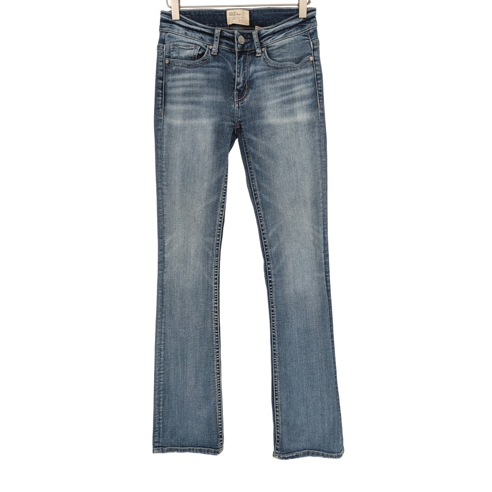 BKE Stella Bootcut Jeans Women 25 Extra Long Blue Distressed Denim Y2K Indie